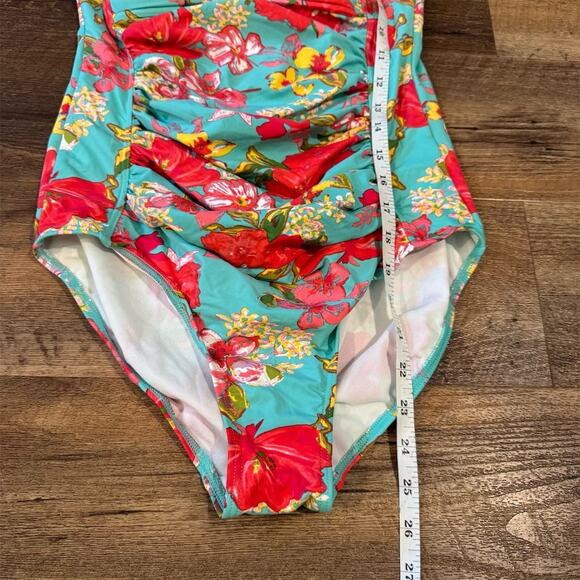 Moontide Babydoll Sweetheart Floral One-Piece Swimsuit Hibiscus Tropical Beach - Picture 3 of 9